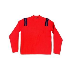 Vintage 80’s Wool Ski Sweater Red W/ Blue Stripping Mock Neck Men’s M